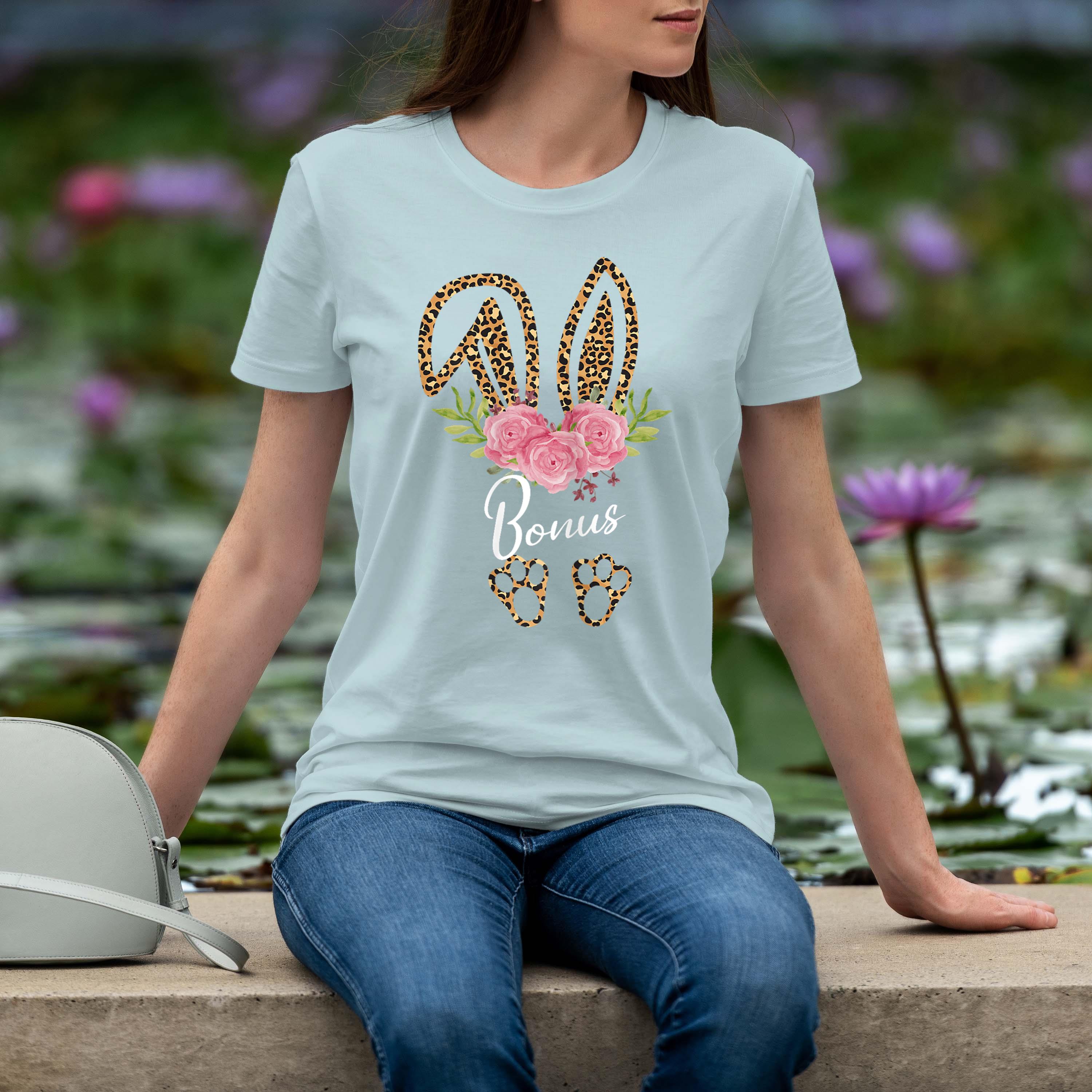 Bonus Bunny Ears Easter Day Leopard Print Floral Step Mom Shirt 